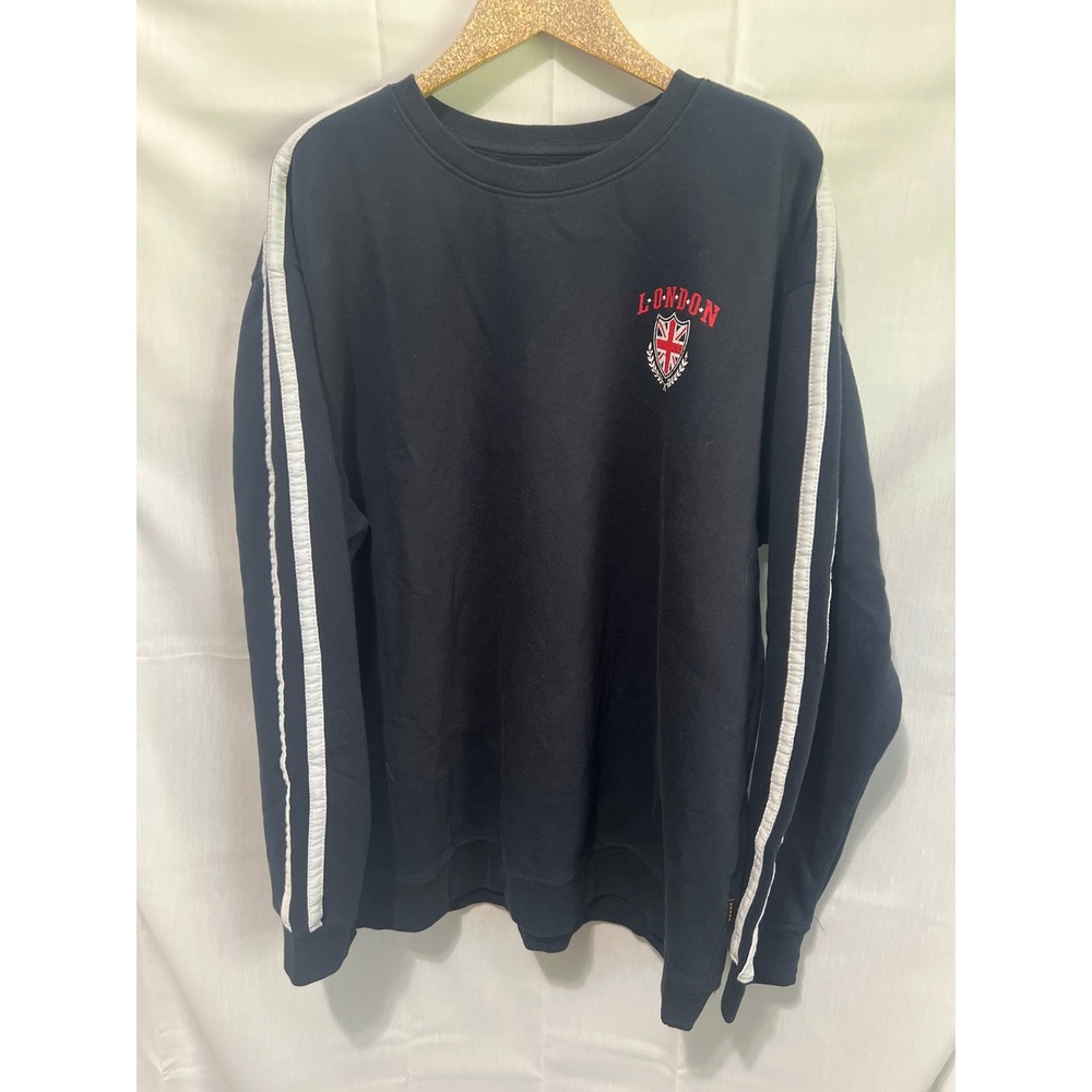 Five Star General Mens London Crest Sweatshirt Navy Blue Stripe Sleeve Large NWT